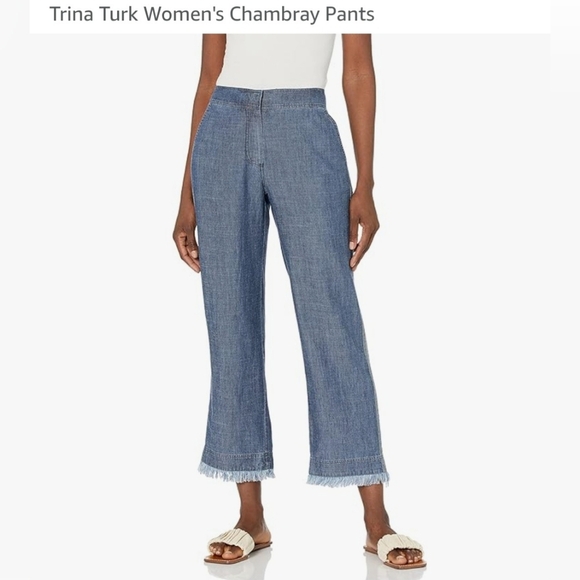 Trina Turk Chambray Denim Fringe Hem Pants. Small - Picture 1 of 6